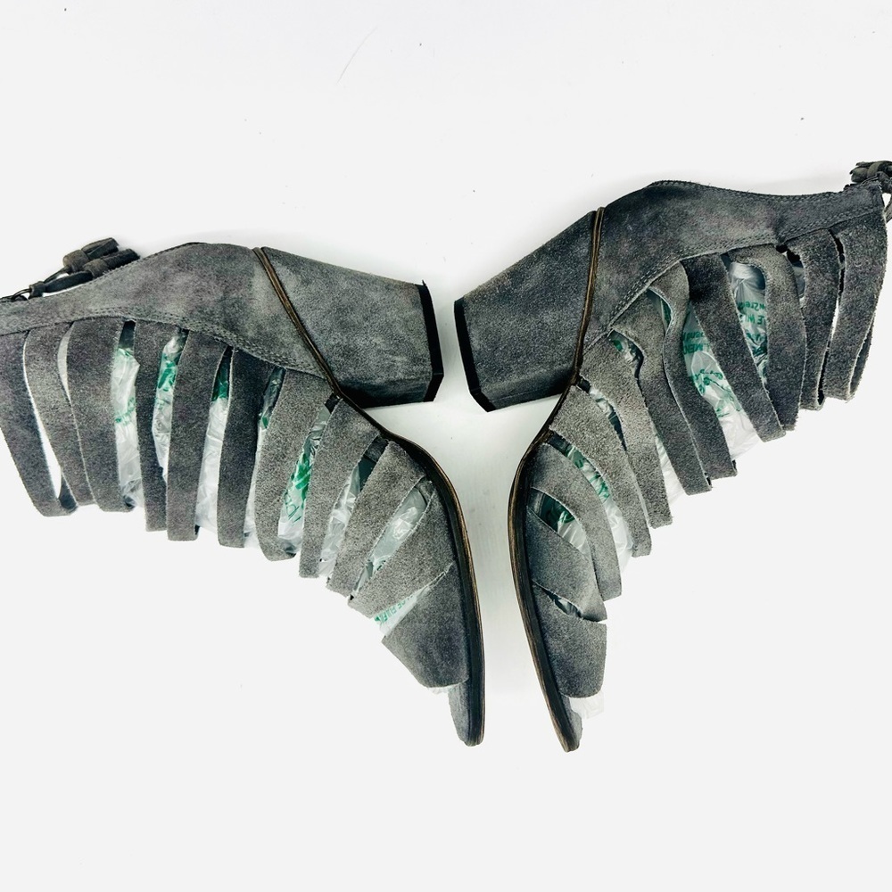 Free People Cayman Strappy Hybrid Gray Suede Open Toe Chunky  Heels 38 (US Sz 7) - Picture 6 of 14